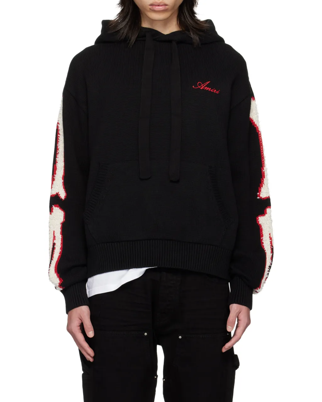 Logo Embroidered Drawstring Knitted Hoodie