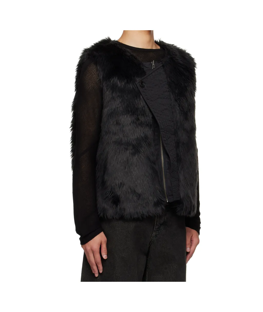 Curved Placket Reversible Faux Fur Vest