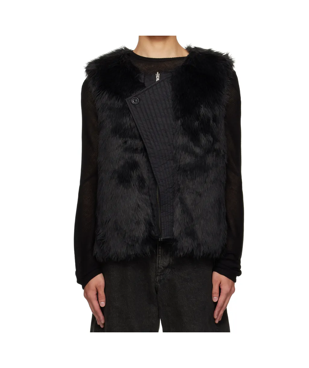 Curved Placket Reversible Faux Fur Vest