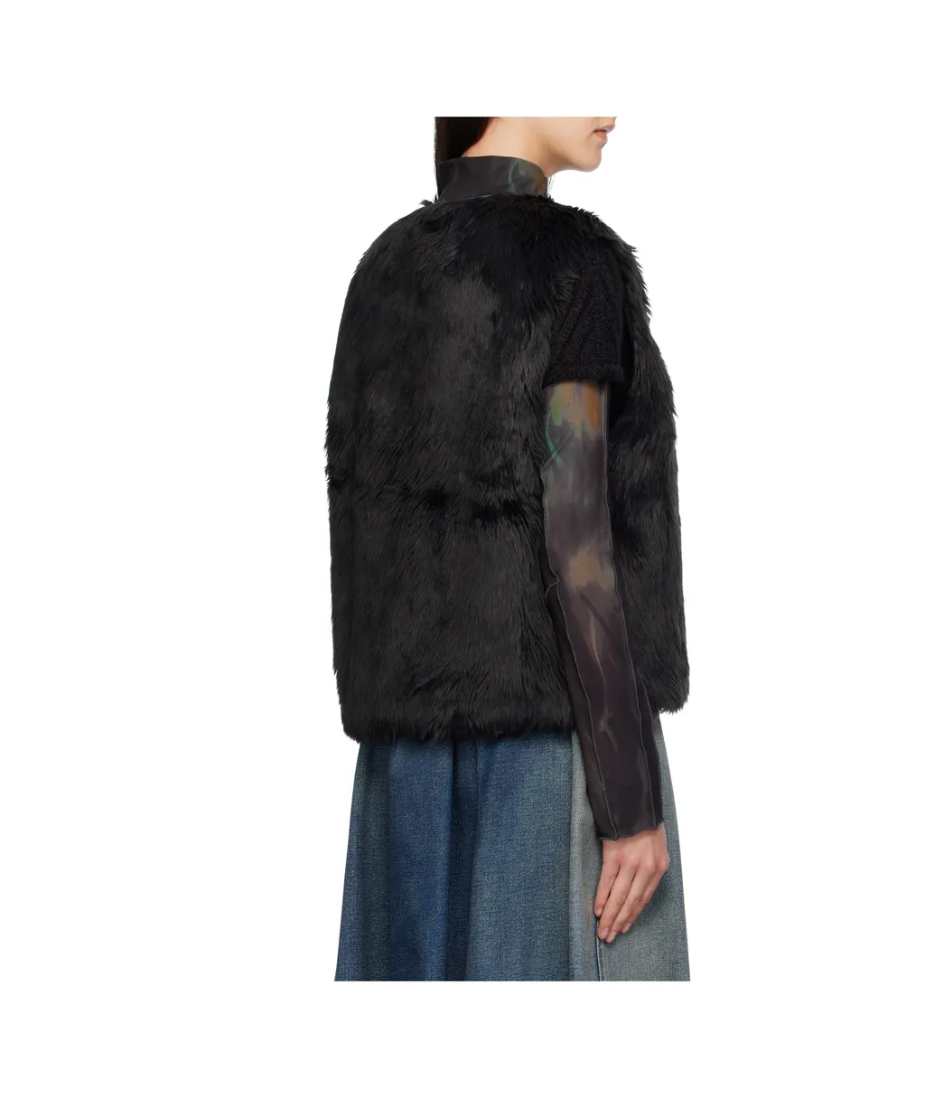 Curved Placket Reversible Faux Fur Vest