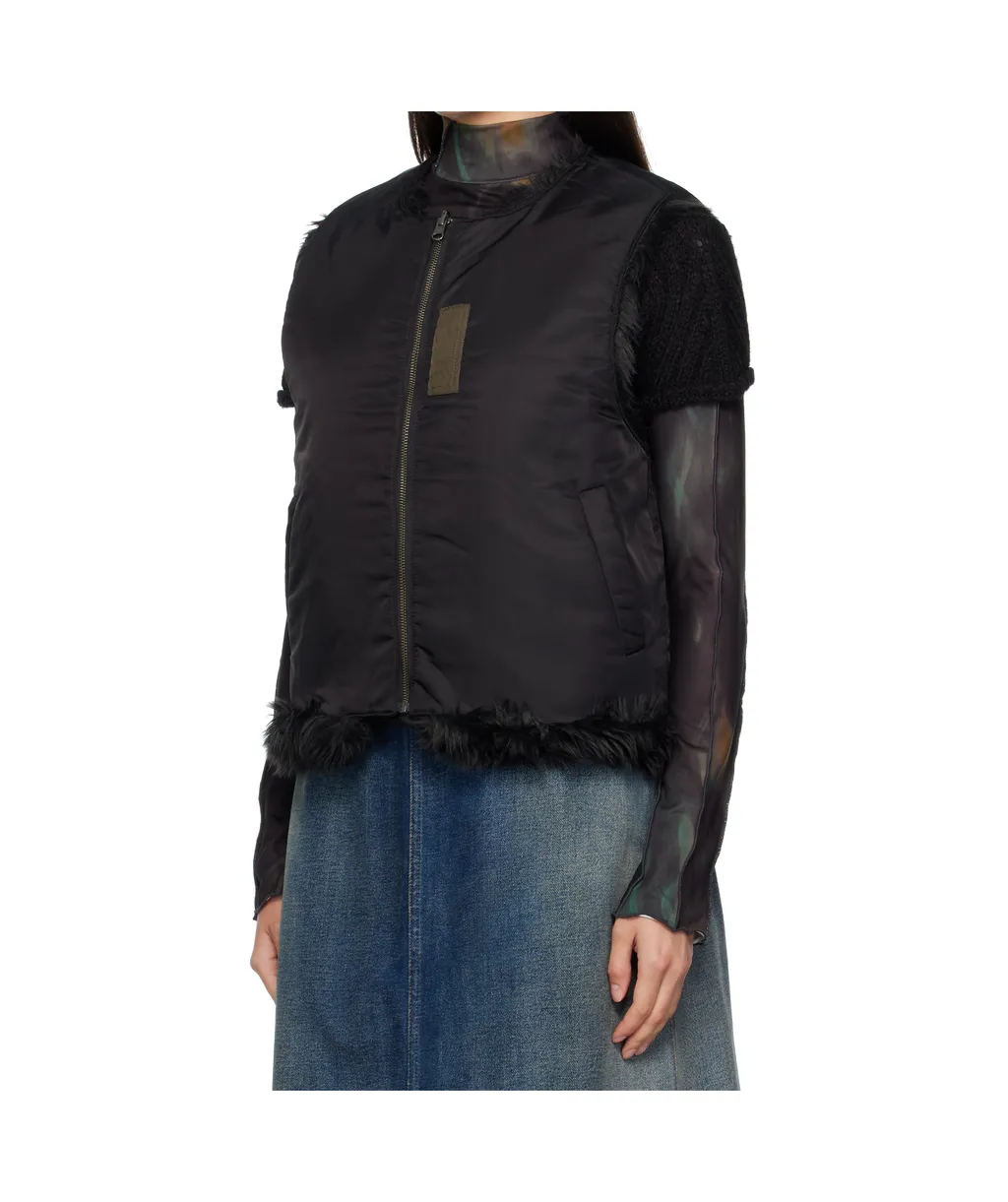 Curved Placket Reversible Faux Fur Vest