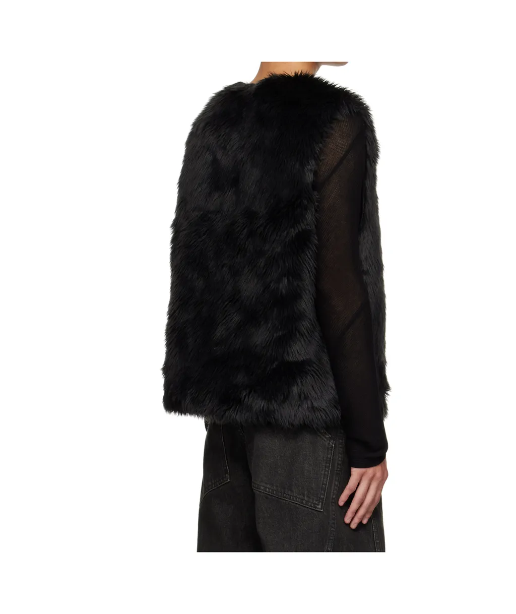 Curved Placket Reversible Faux Fur Vest