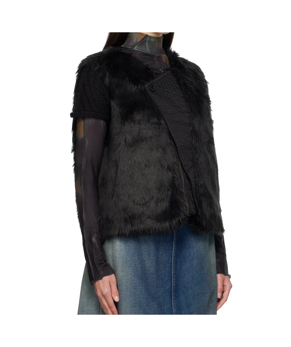 Curved Placket Reversible Faux Fur Vest