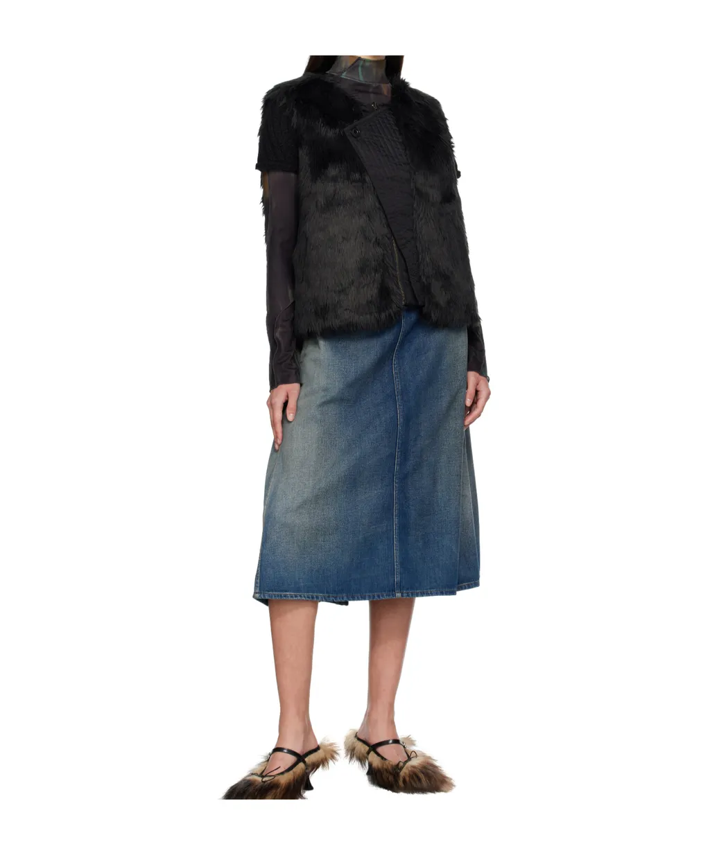 Curved Placket Reversible Faux Fur Vest