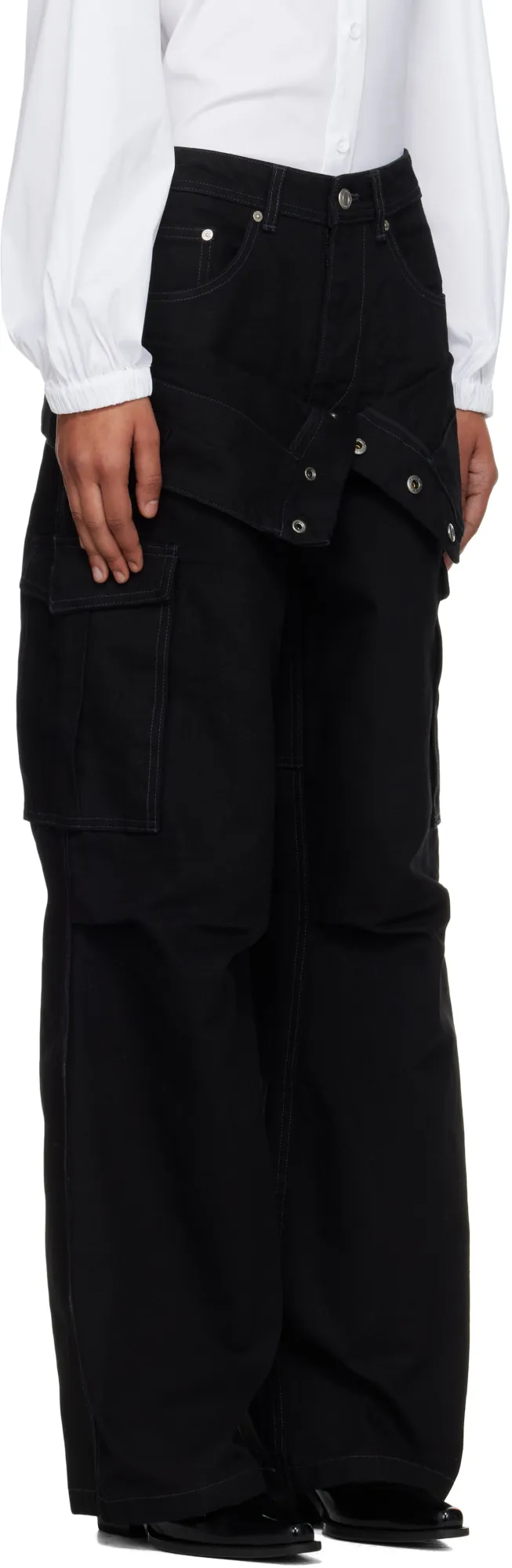 Double-Waisted Cargo Wide-Leg Jeans