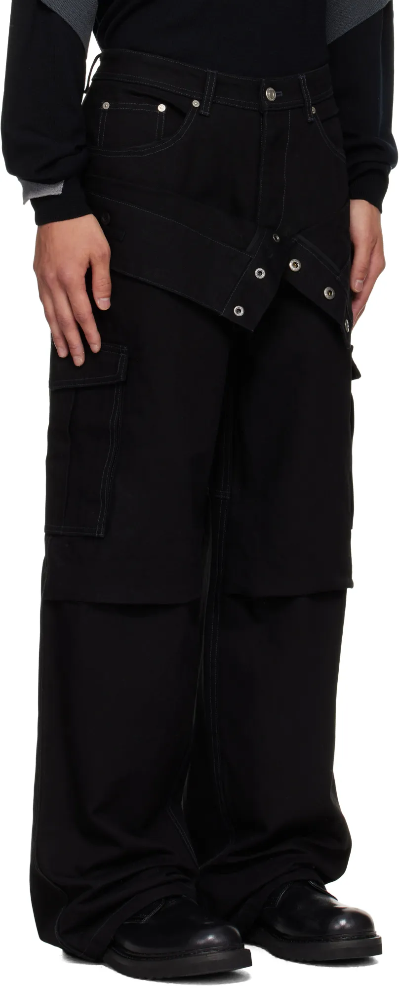 Double-Waisted Cargo Wide-Leg Jeans