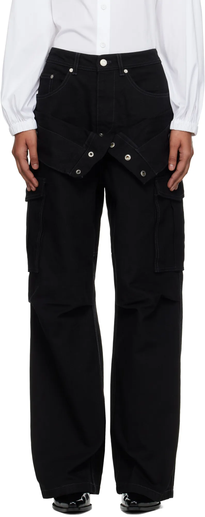 Double-Waisted Cargo Wide-Leg Jeans