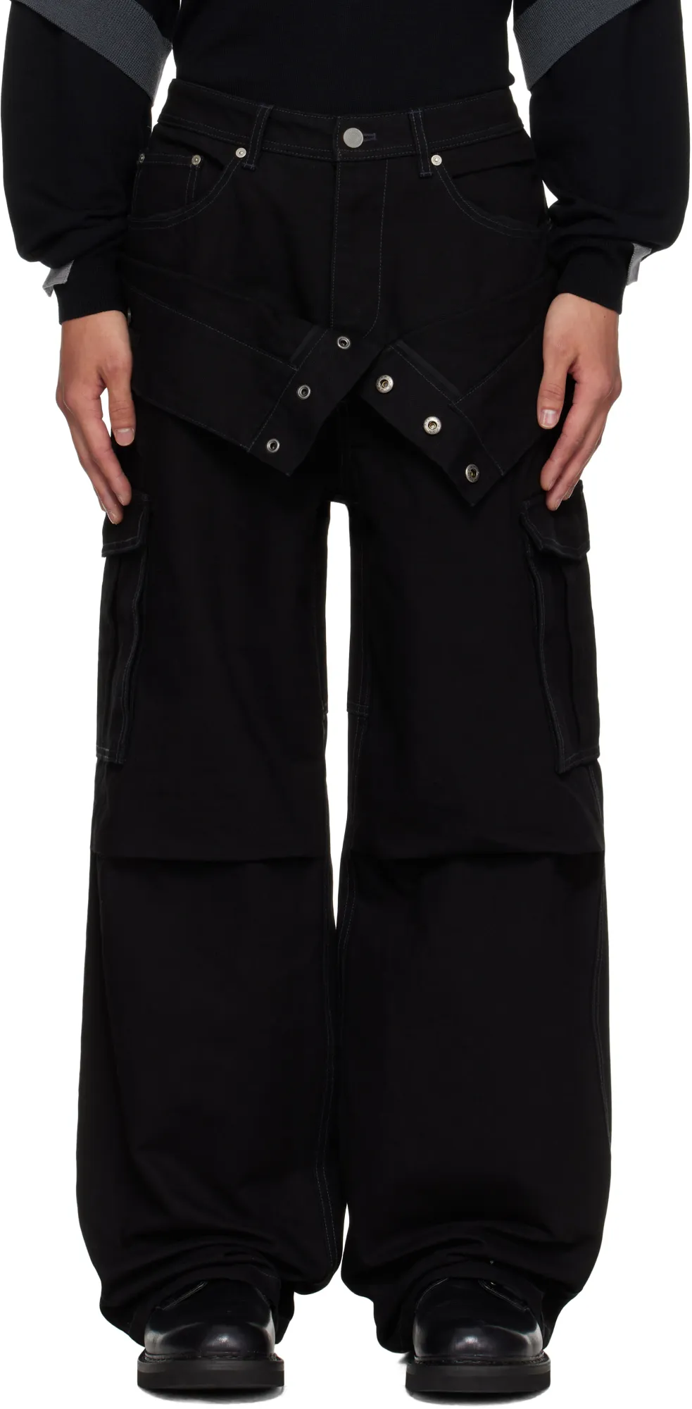 Double-Waisted Cargo Wide-Leg Jeans