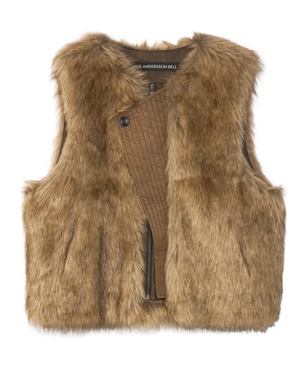 Curved Placket Reversible Faux Fur Vest