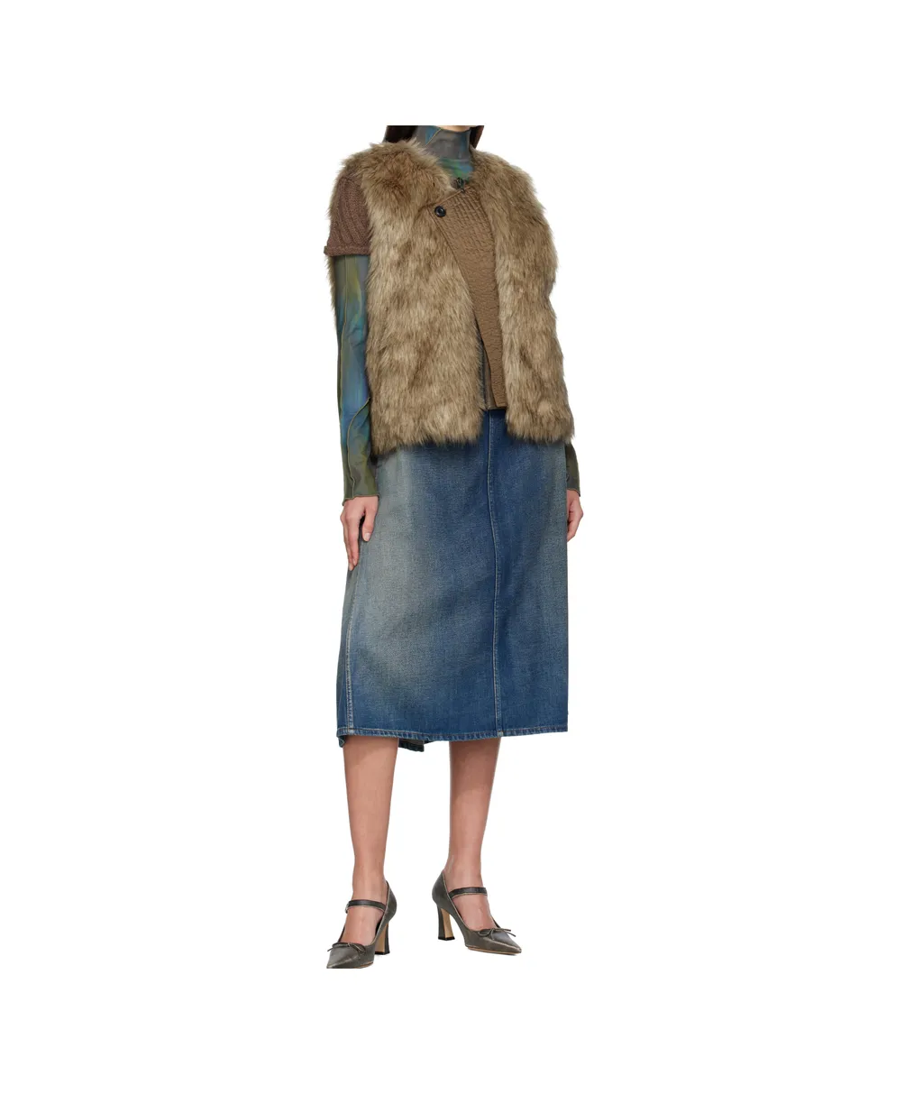 Curved Placket Reversible Faux Fur Vest