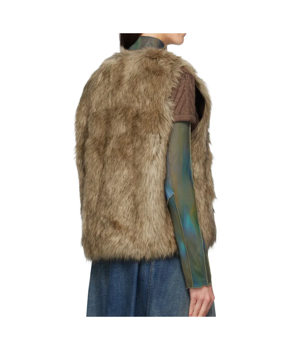 Curved Placket Reversible Faux Fur Vest
