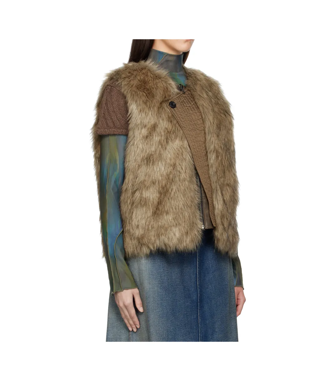 Curved Placket Reversible Faux Fur Vest