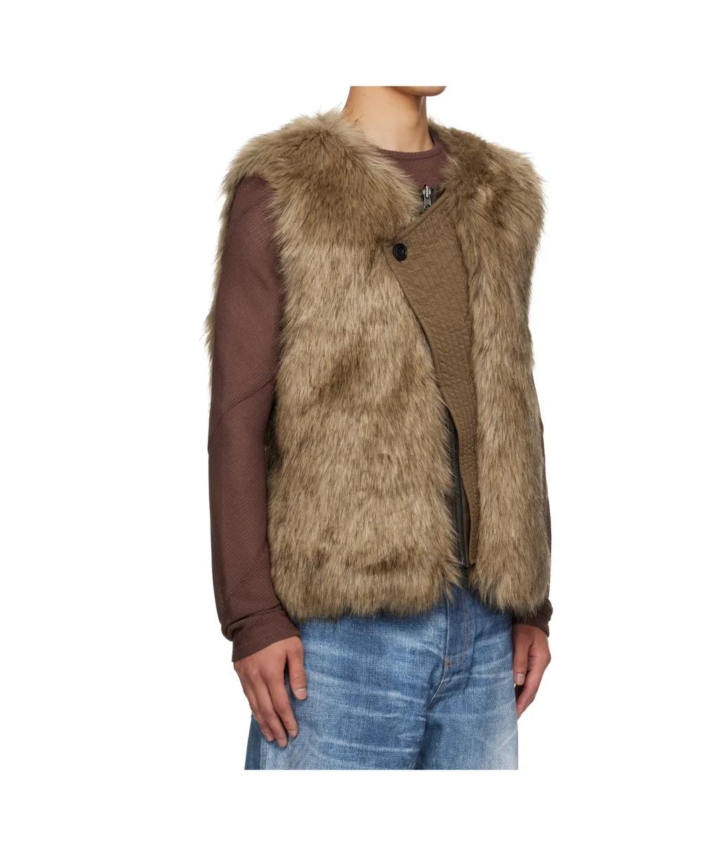 Curved Placket Reversible Faux Fur Vest