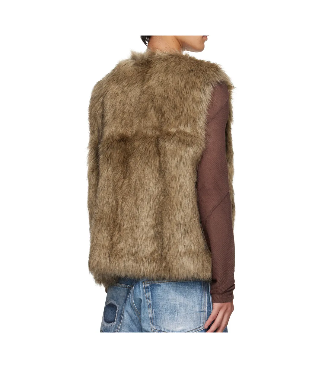 Curved Placket Reversible Faux Fur Vest