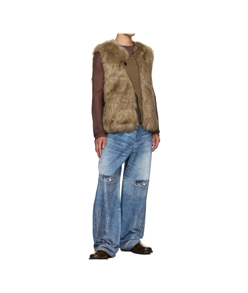 Curved Placket Reversible Faux Fur Vest