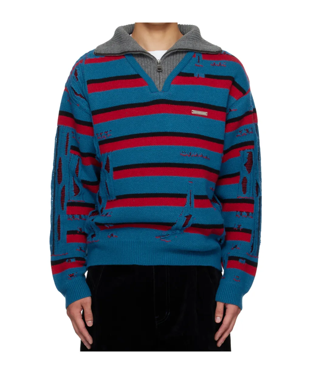 Striped Jacquard Half-Zip Sweater
