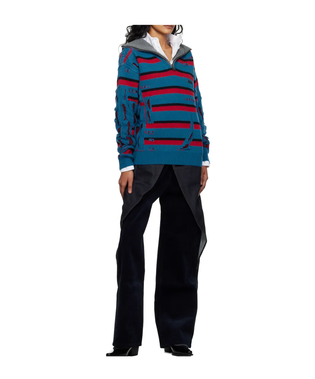 Striped Jacquard Half-Zip Sweater