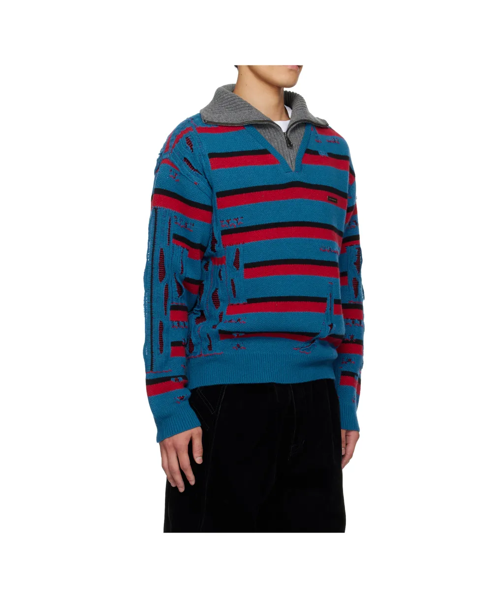Striped Jacquard Half-Zip Sweater