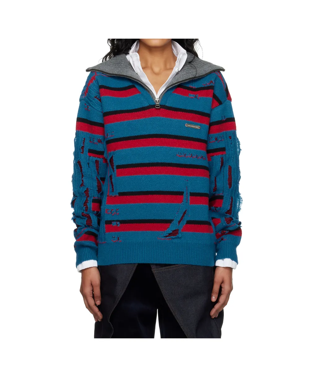 Striped Jacquard Half-Zip Sweater
