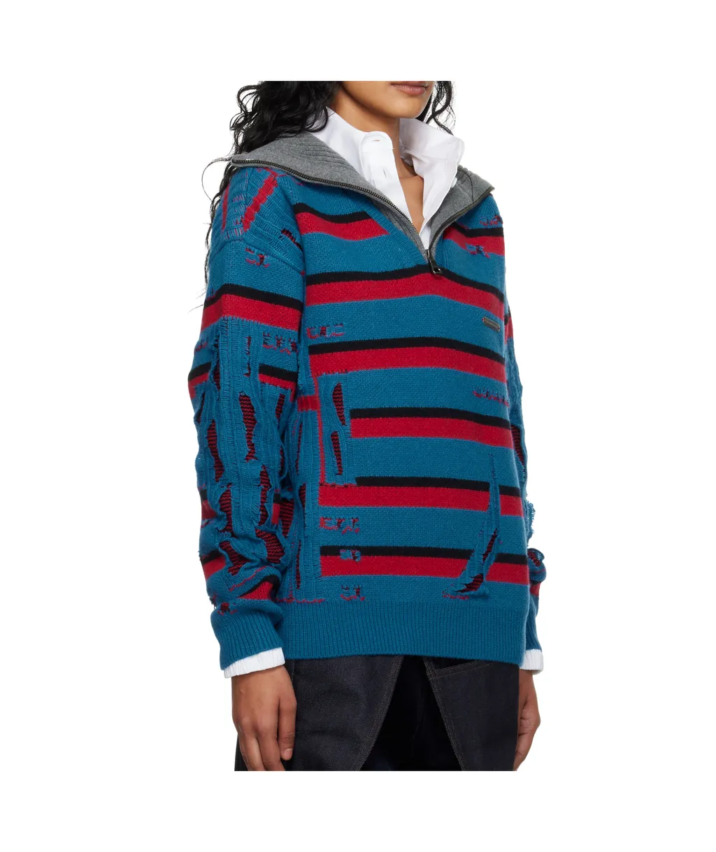 Striped Jacquard Half-Zip Sweater