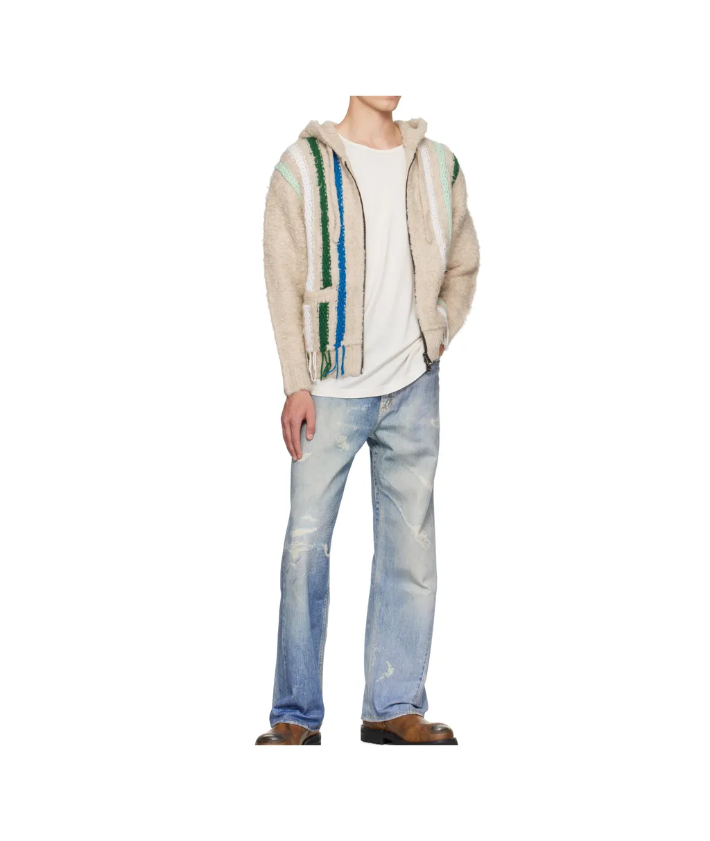 Reverse Stripe Knit Hoodie