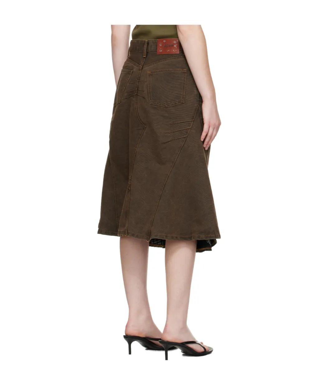Flared Layered Denim Midi Skirt