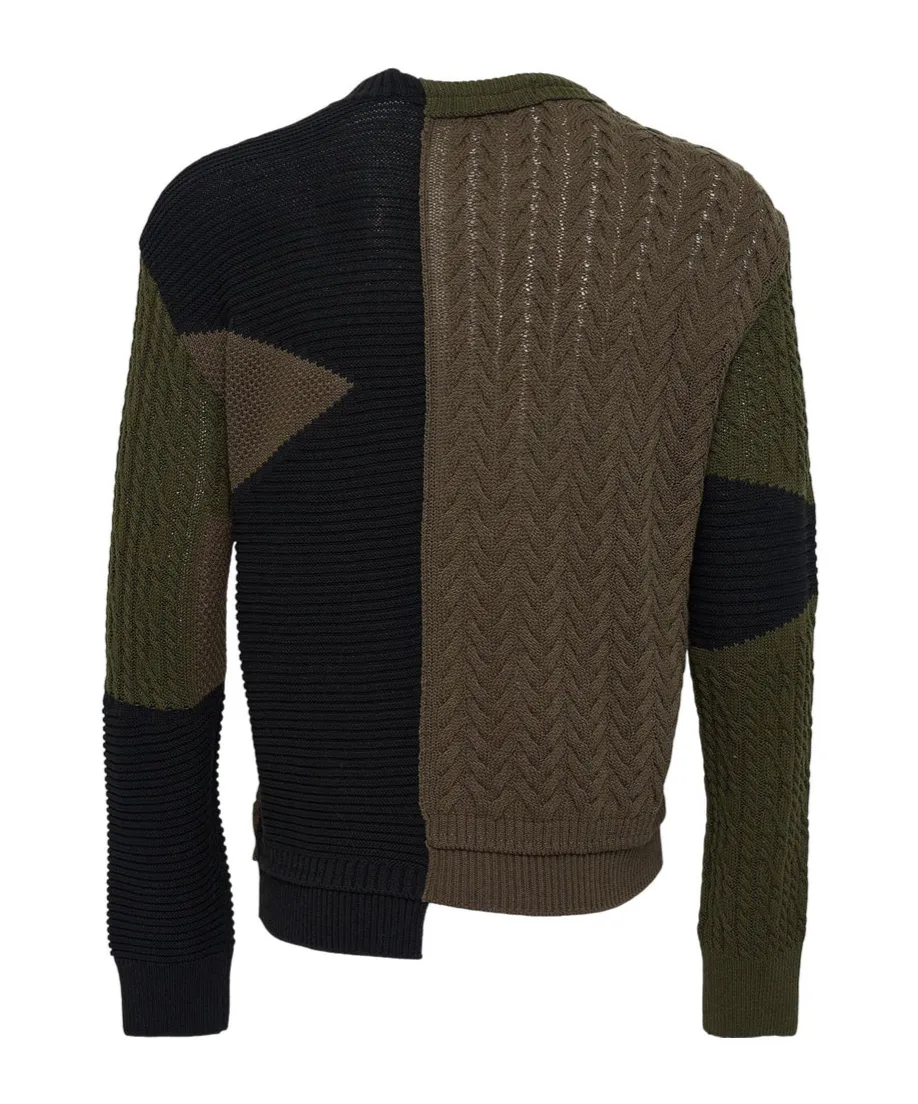 Patchwork Asymmetric Crew Neck Sweater