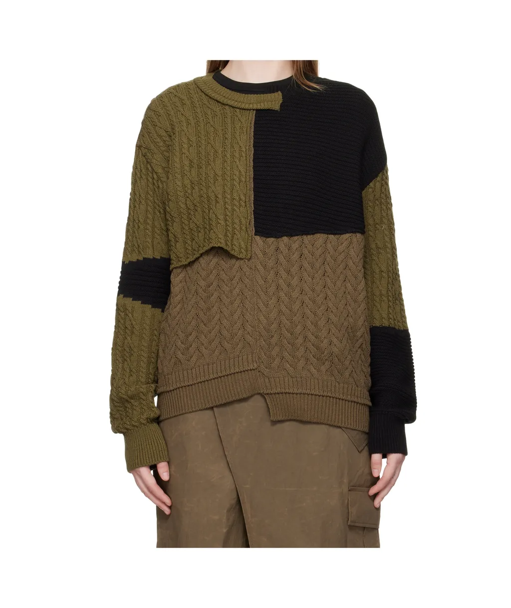 Patchwork Asymmetric Crew Neck Sweater