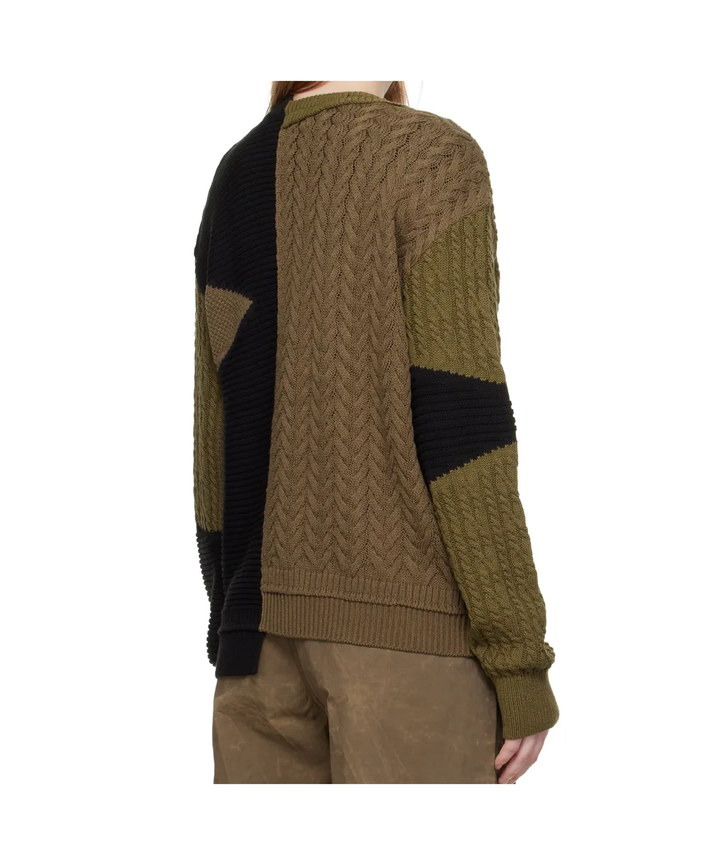 Patchwork Asymmetric Crew Neck Sweater