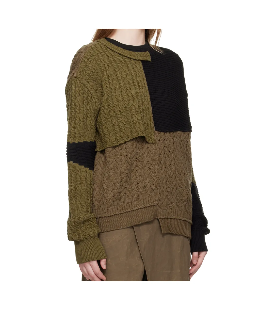 Patchwork Asymmetric Crew Neck Sweater