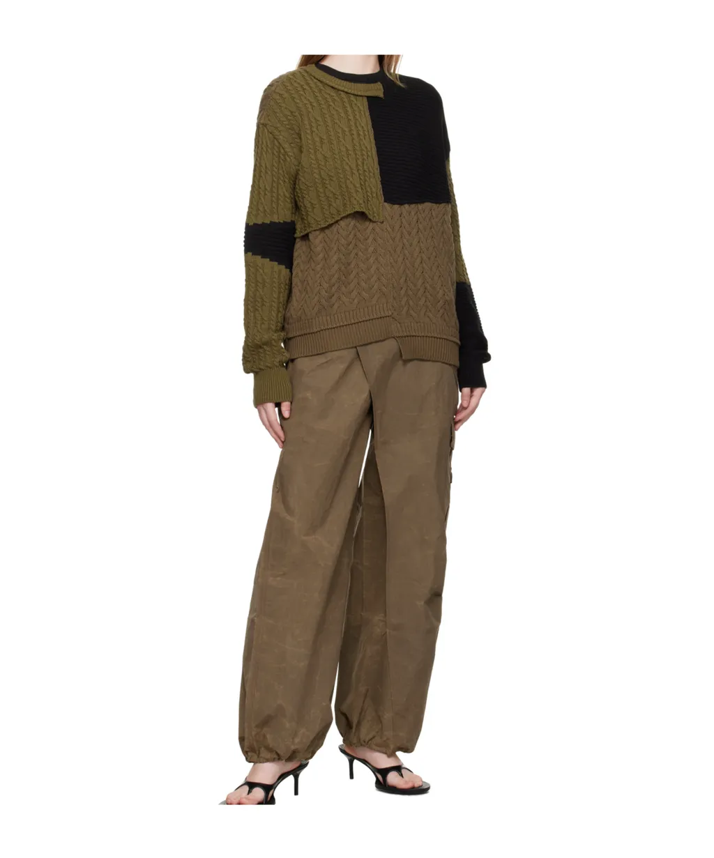 Patchwork Asymmetric Crew Neck Sweater