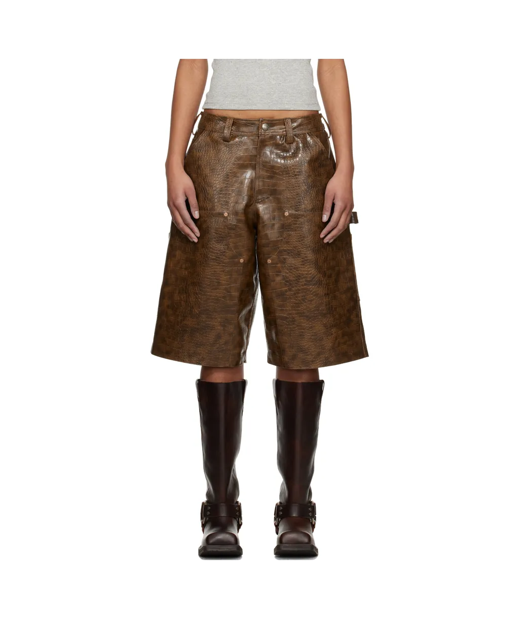 Double Knee Faux-Leather Shorts