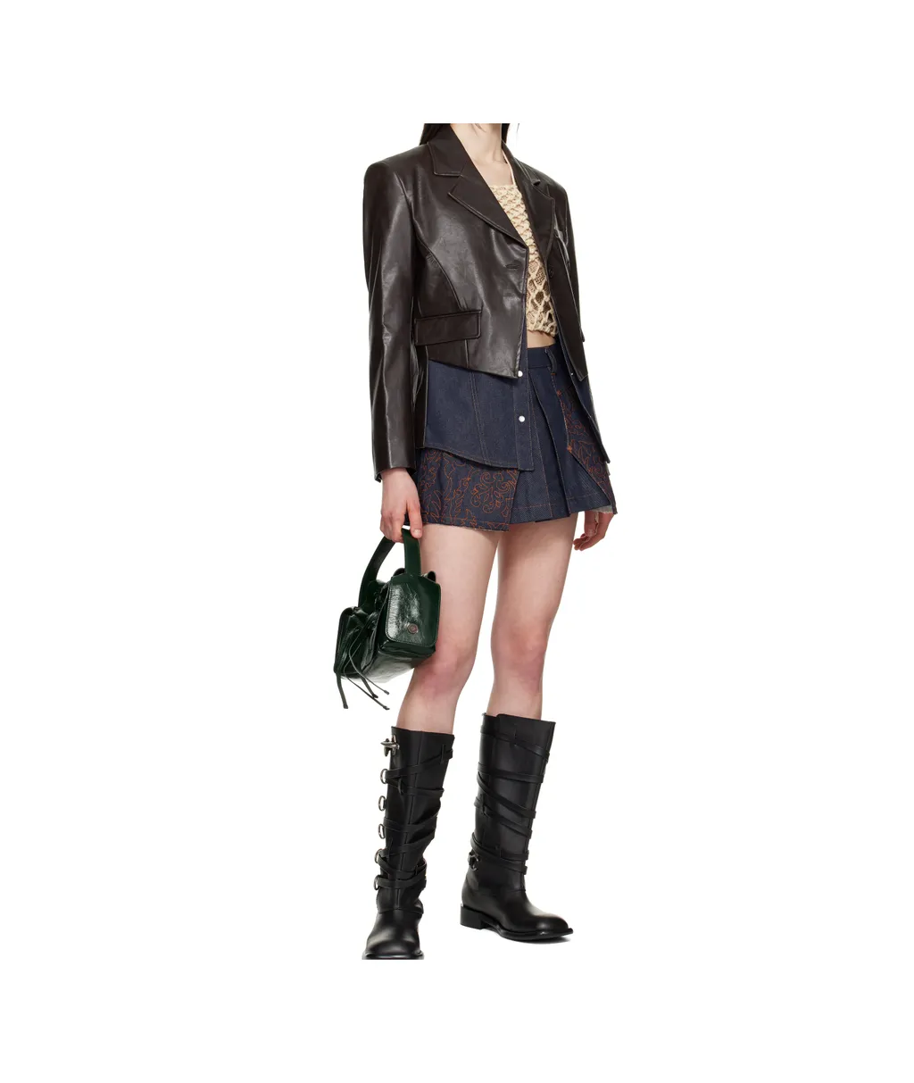 Embroidered-Panel Pleated Mini Skirt