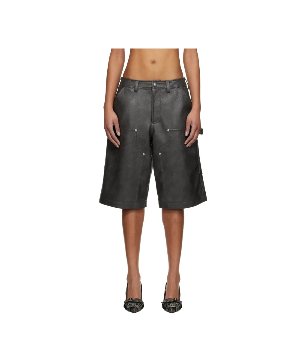Double Knee Faux-Leather Shorts