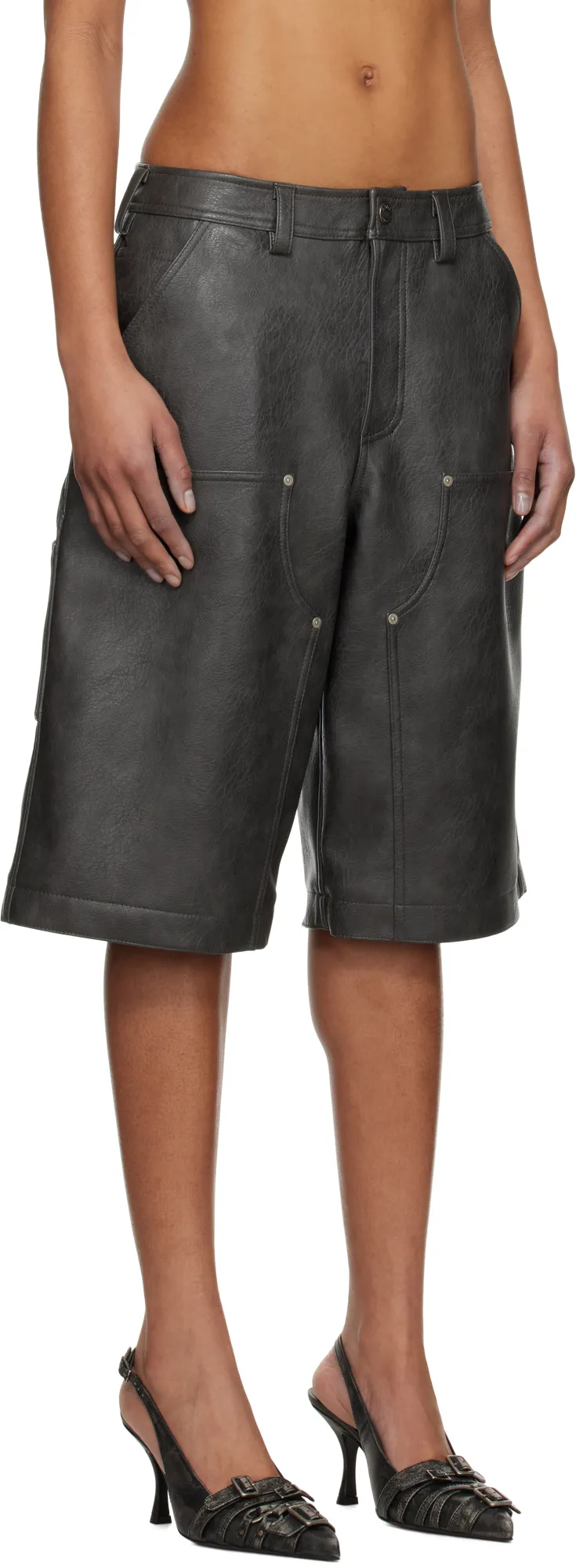 Double Knee Faux-Leather Shorts