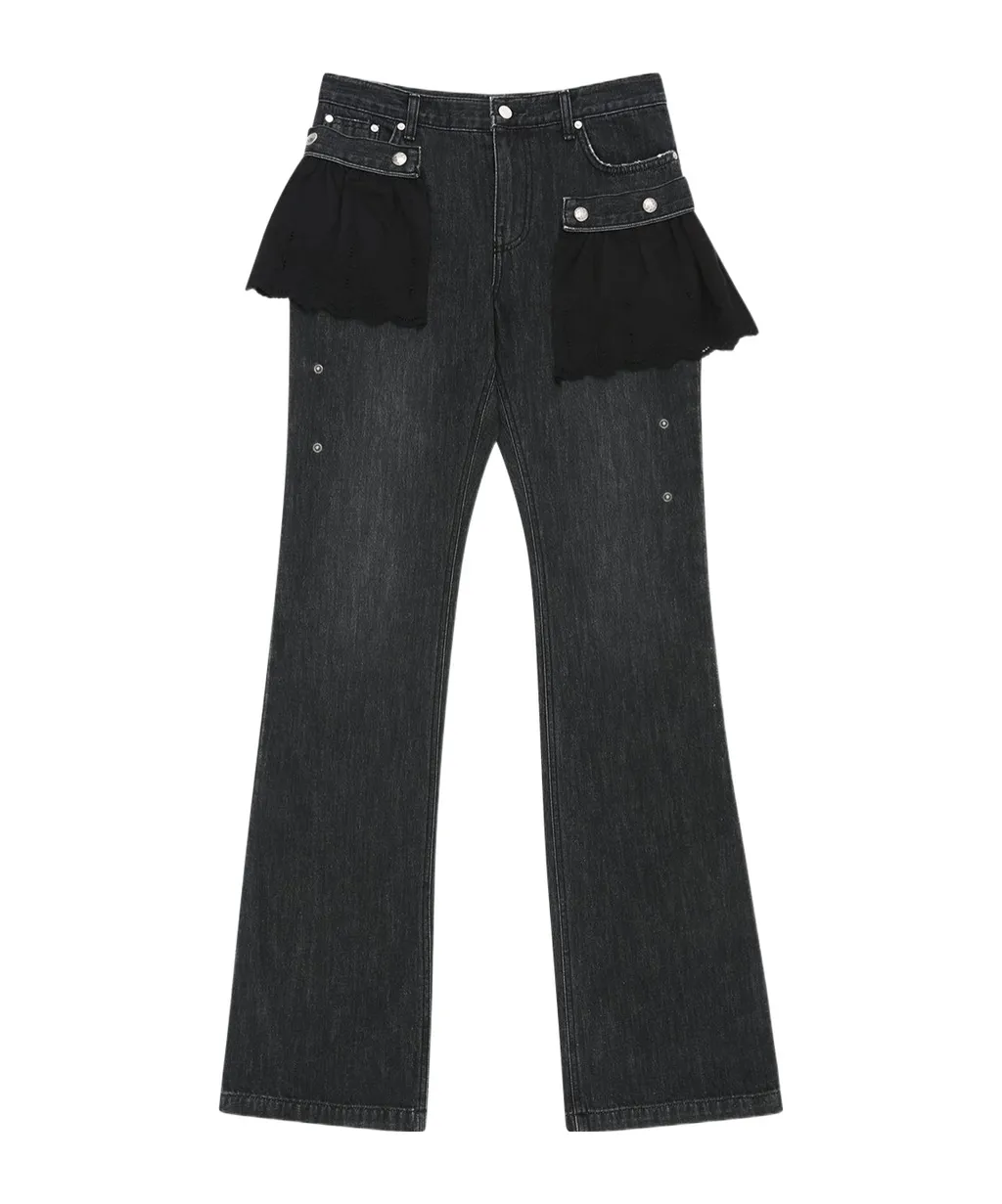 Flower Lace Attached Bootcut Jeans