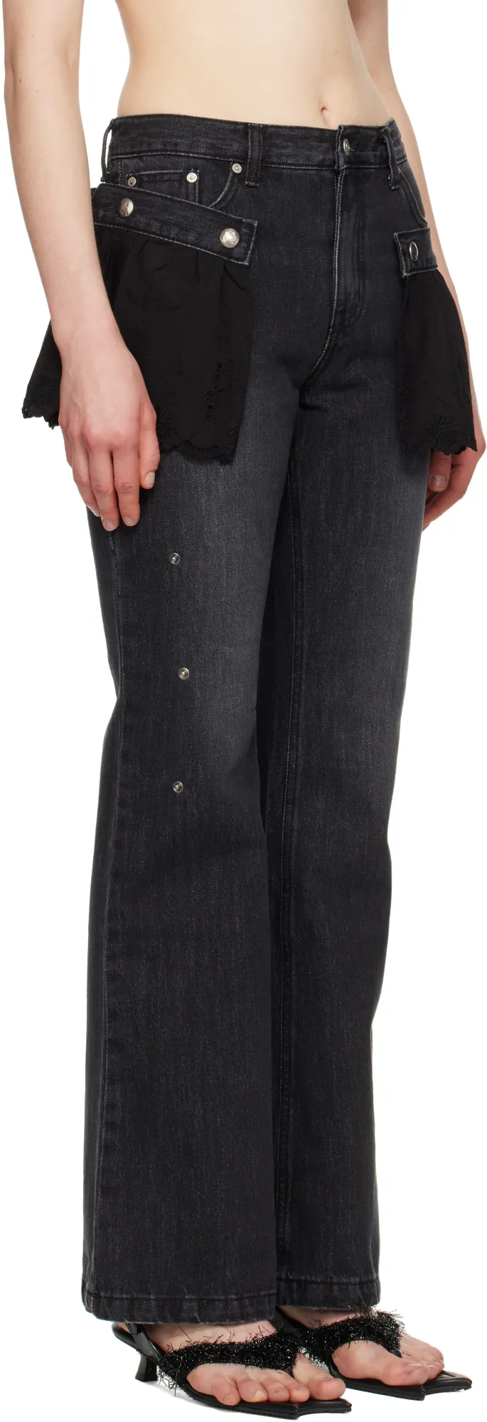 Flower Lace Attached Bootcut Jeans