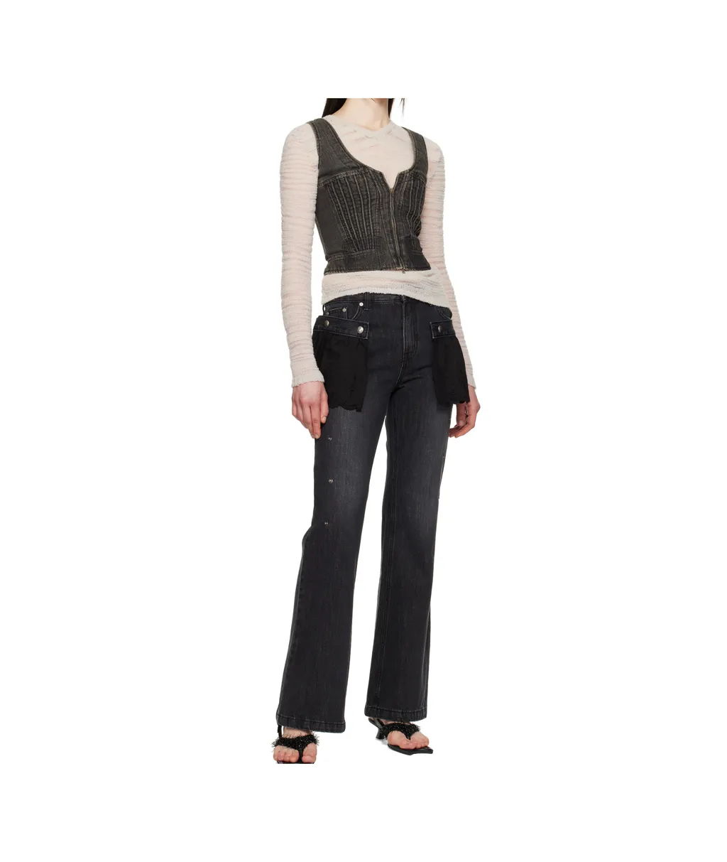 Flower Lace Attached Bootcut Jeans