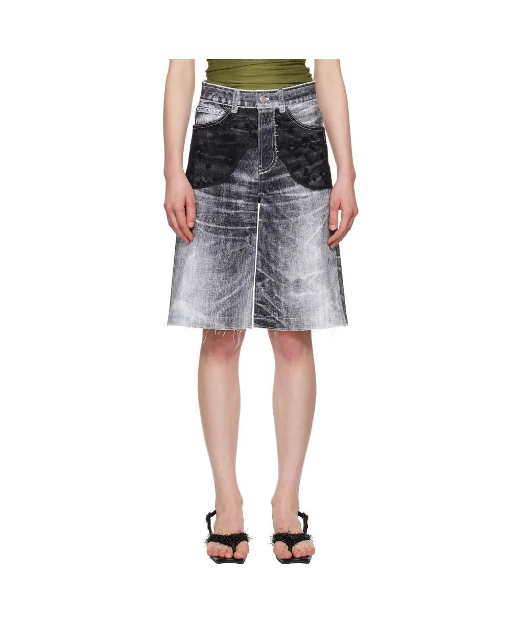 Lace-Panel Denim Shorts
