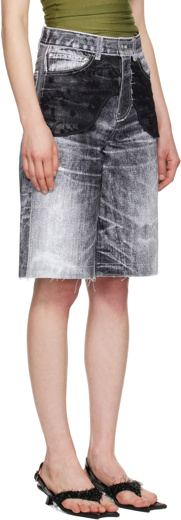 Lace-Panel Denim Shorts