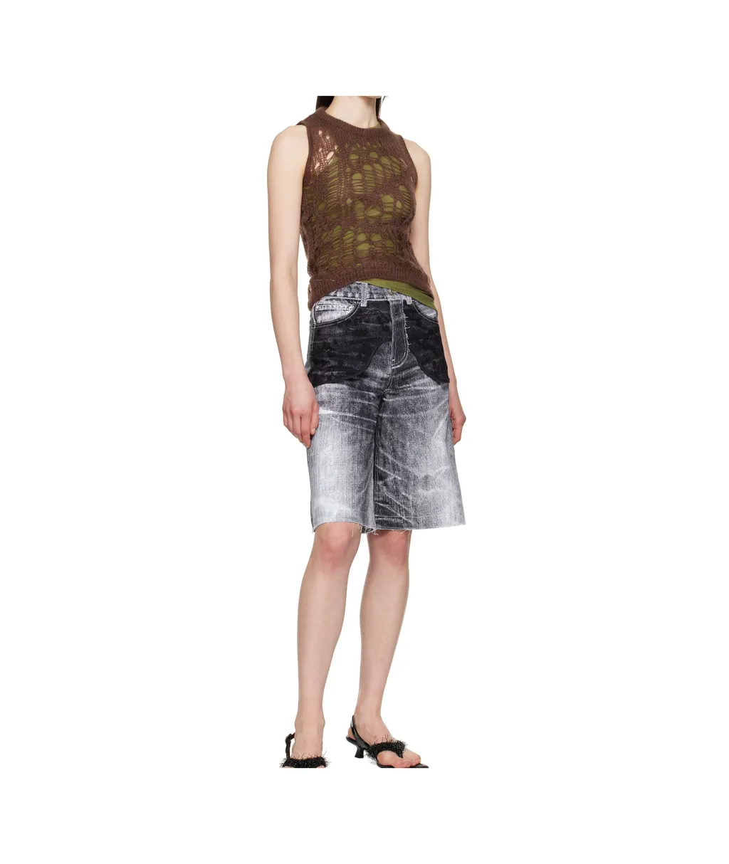 Lace-Panel Denim Shorts