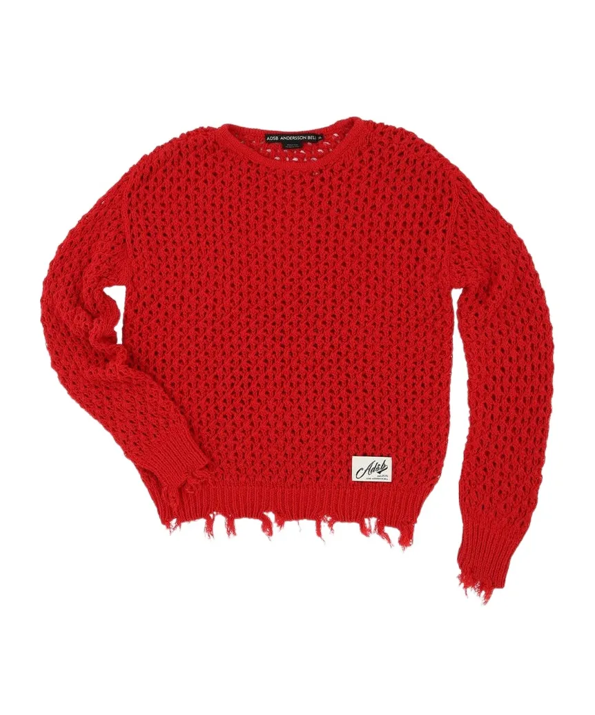 Open-Knit Frayed Sweater