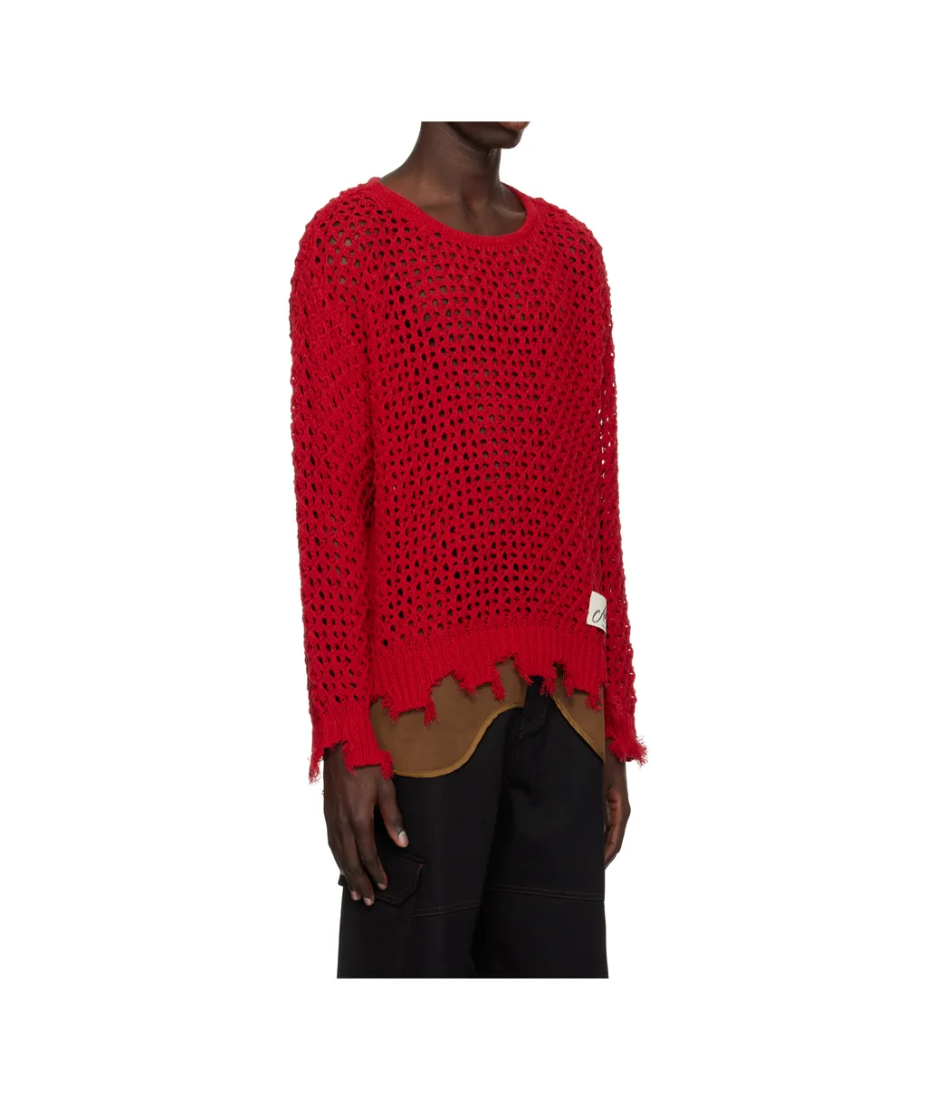 Open-Knit Frayed Sweater