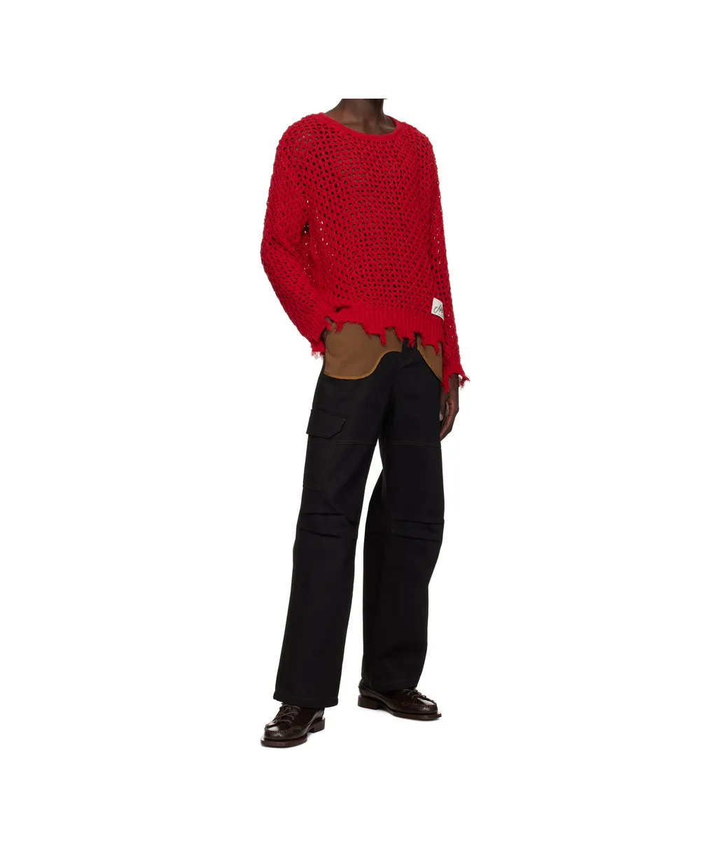 Open-Knit Frayed Sweater