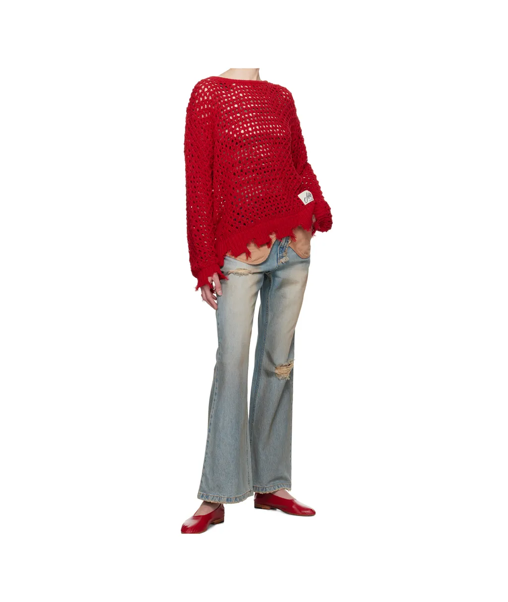 Open-Knit Frayed Sweater