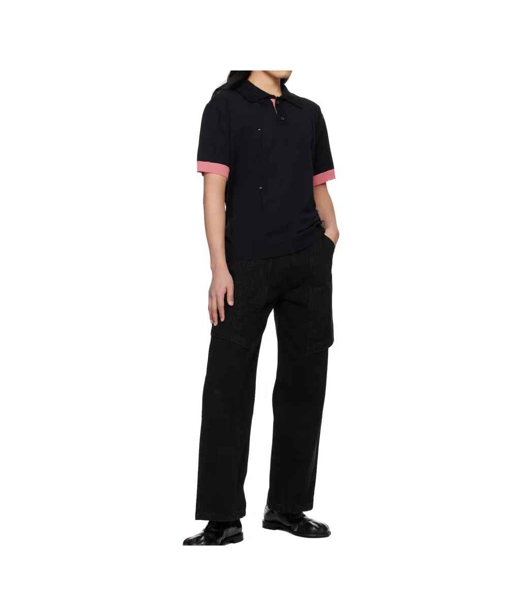 Distressed Ribbed-Trims Polo Shirt