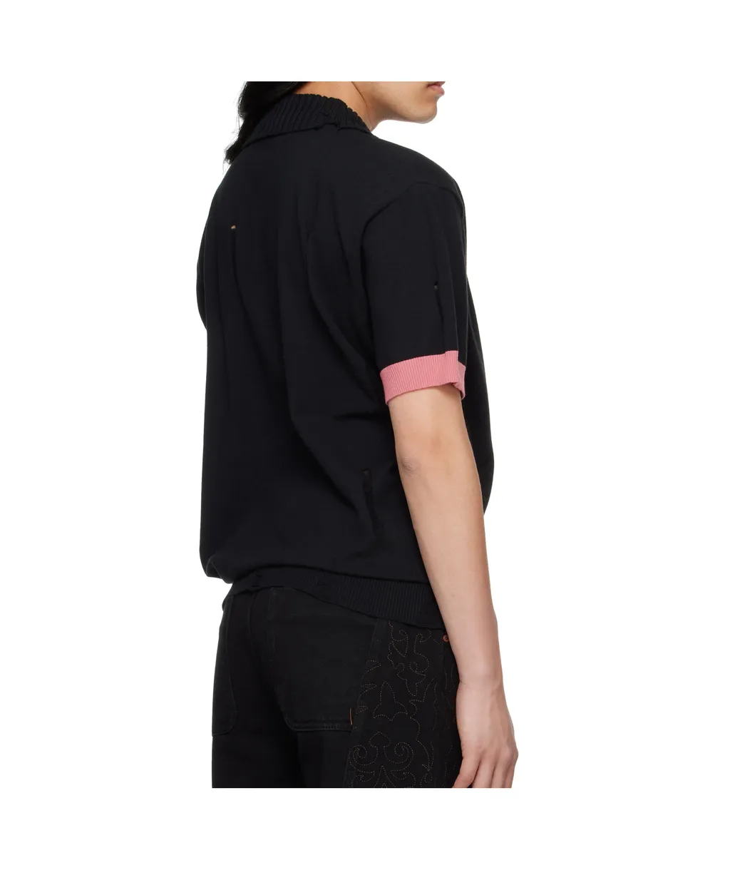 Distressed Ribbed-Trims Polo Shirt