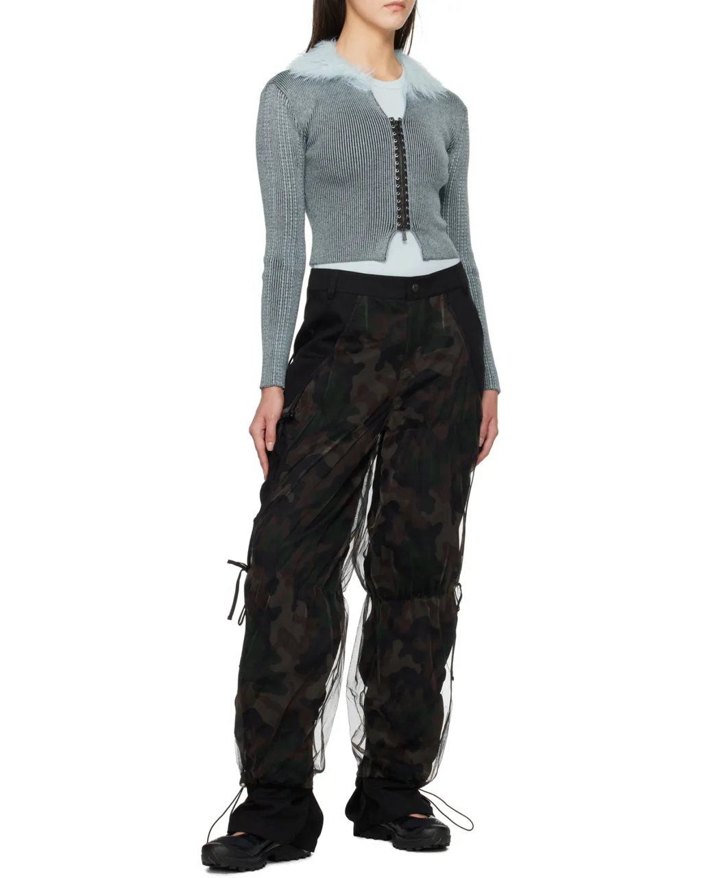 Camouflage Mesh Layered Tying Trousers