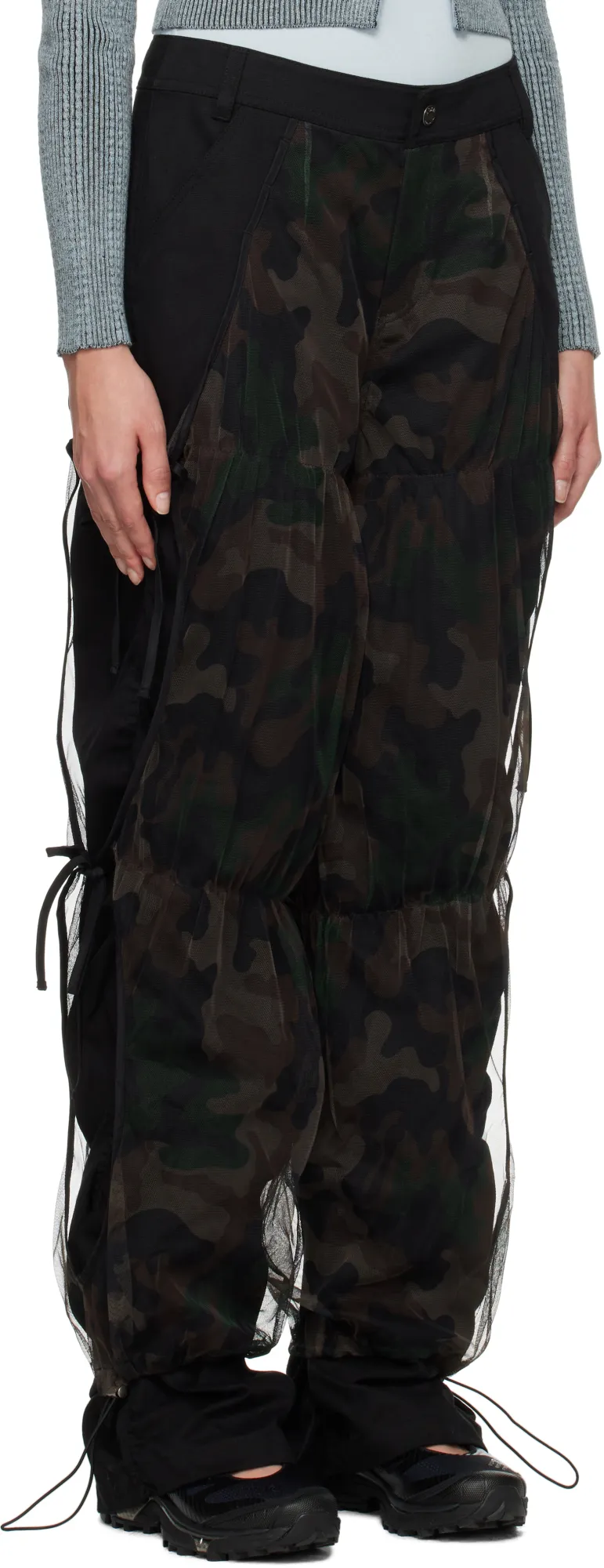 Camouflage Mesh Layered Tying Trousers