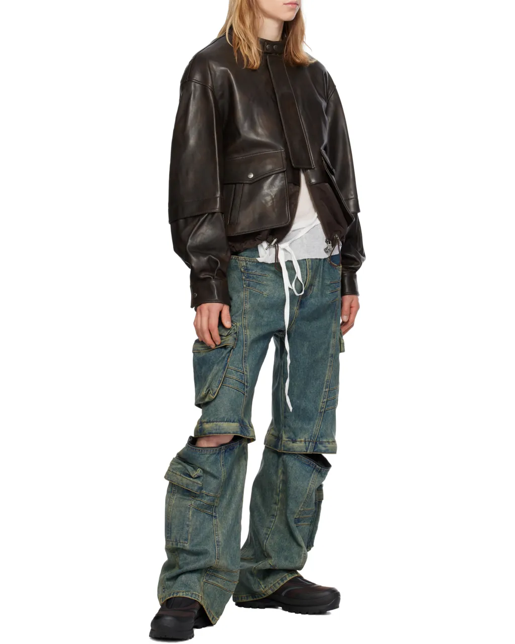 Long-Sleeved Leather Jacket